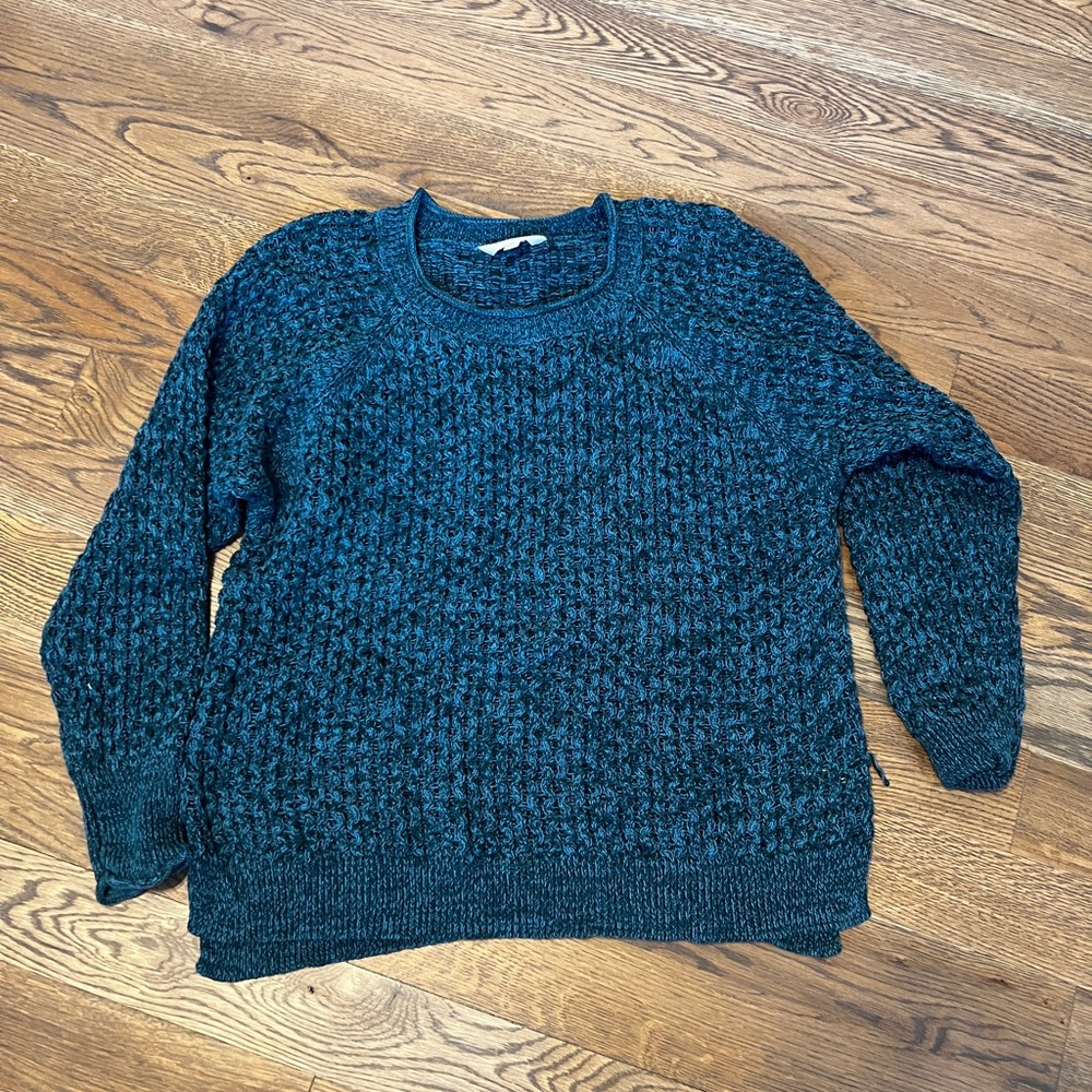 Time and Tru Textured Teal Sweater